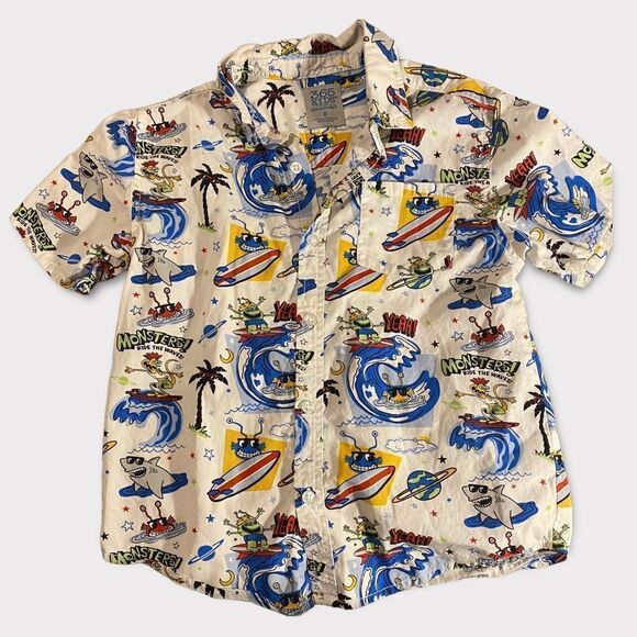 Vintage 365 Kids by Garanimals Monster’s Vacation Graphic Button Down - Picture 1 of 4